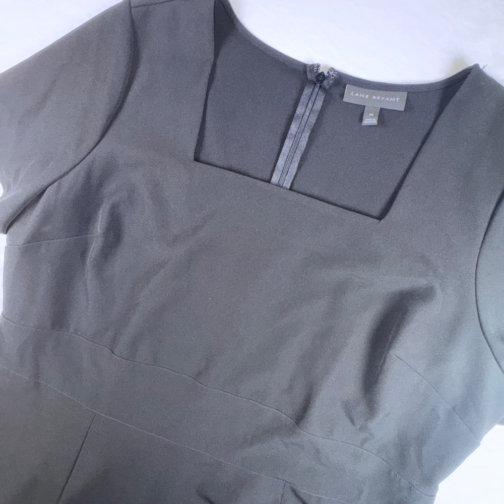 Lane Bryant Sheath Dress Women 20 Black Square Neck Short Sleeve Stretch Plus